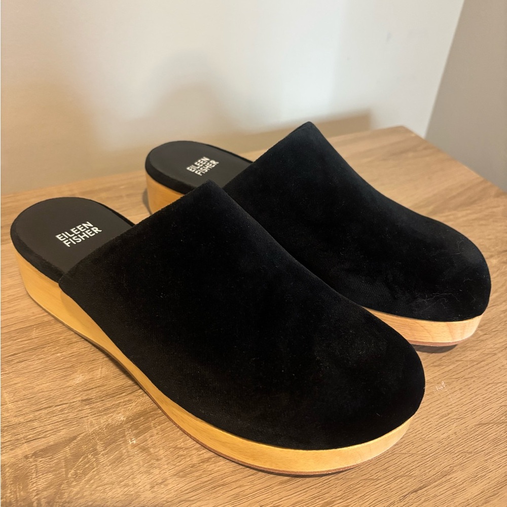 Eileen Fisher Black Suede Slip-On Clogs
